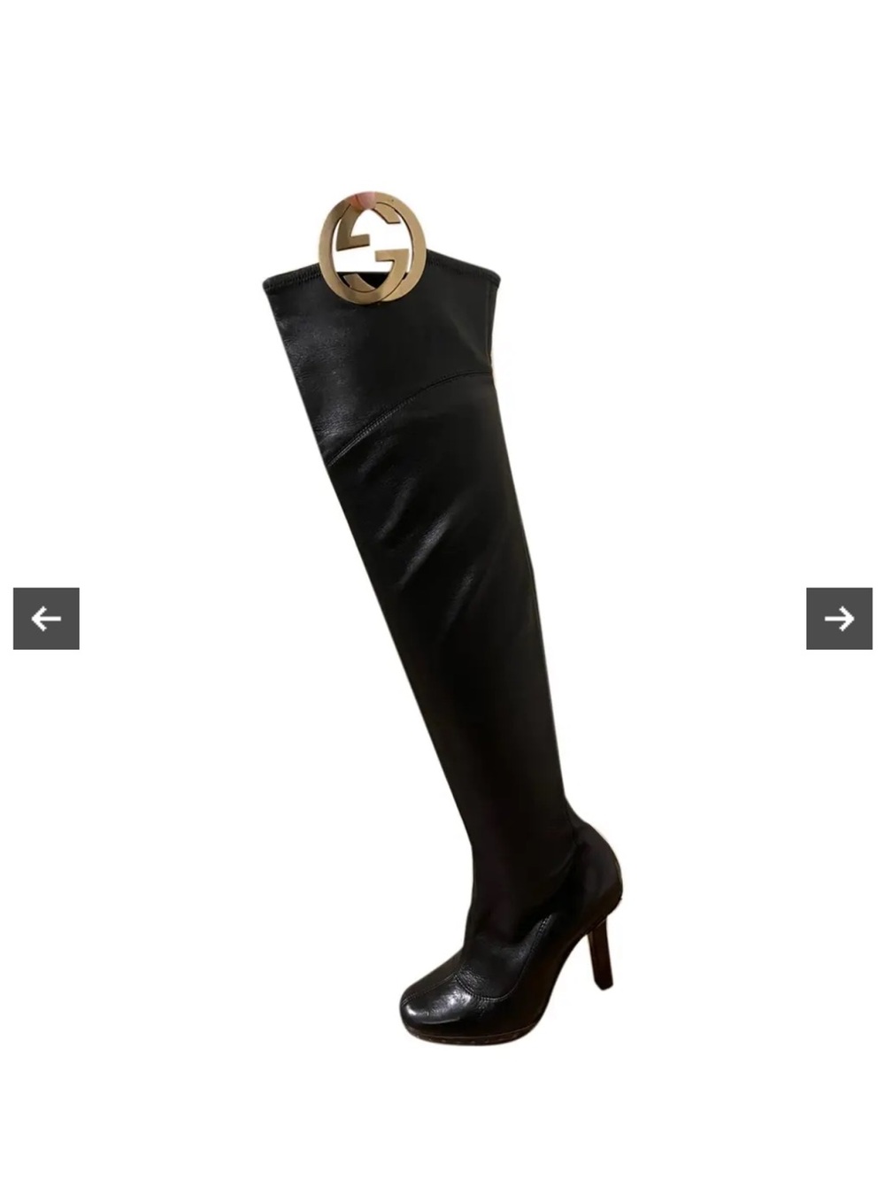Gucci Black Leather Over-The-Knee High Heel Boot with Logo Accent